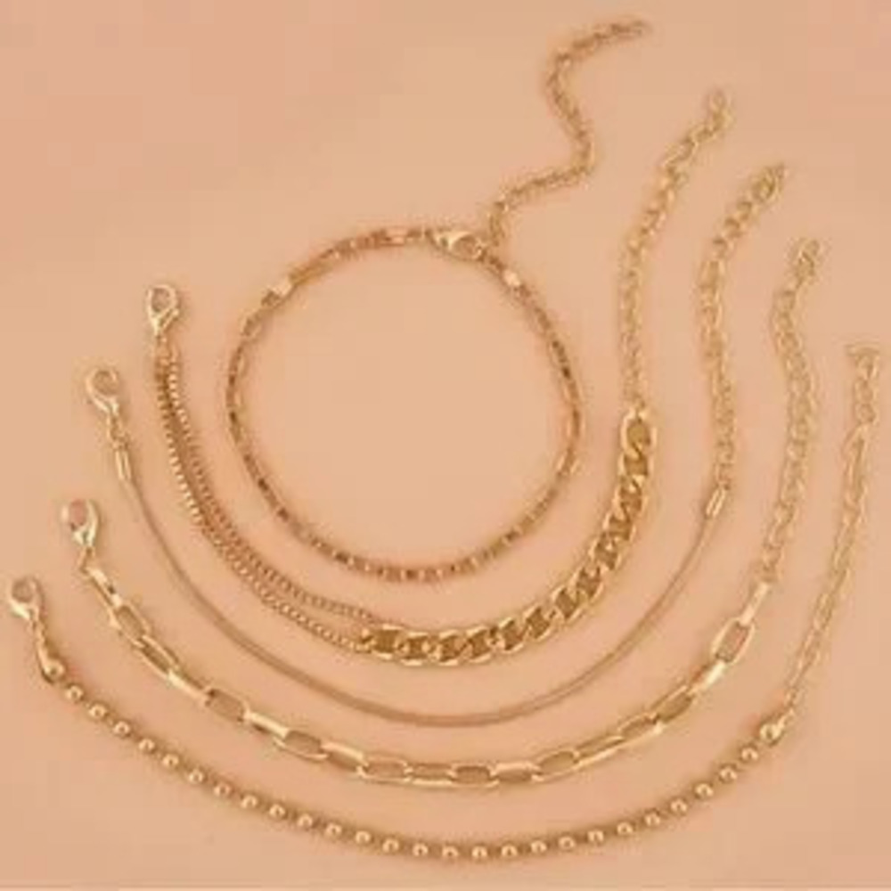 Gold 5pc Chain Bracelet Set - Picture 3 of 3